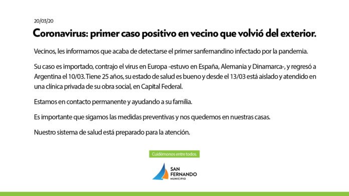 Coronavirus - 1er caso positivo carta - 16.9