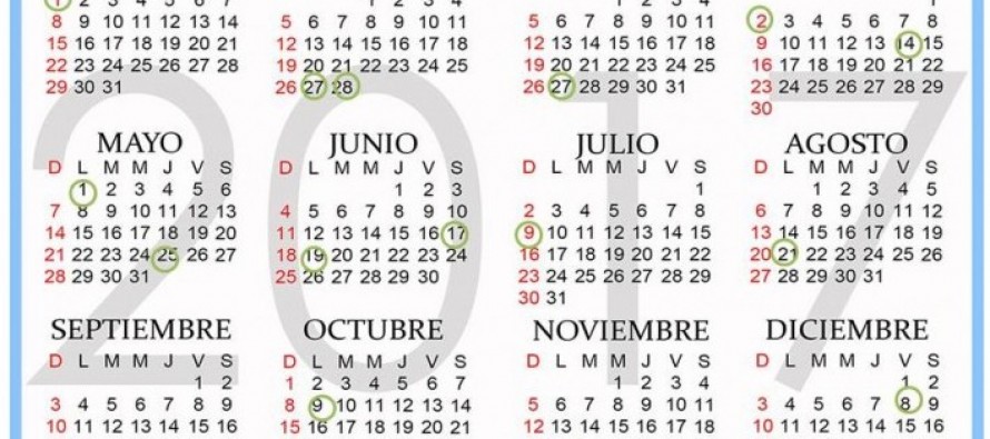 ¿Cuántos feriados habrá en 2017?